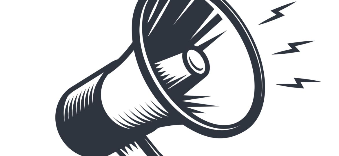 Illustrationn of megaphone. Monochrome style. isolated on white background.